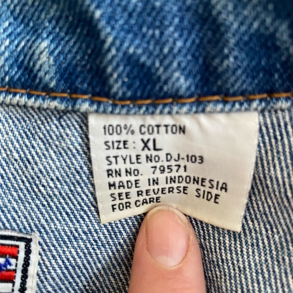 90s Vintage Trinity Made at the Beach Oversized Blue Denim Jacket Buttons sz XL - Picture 7 of 7